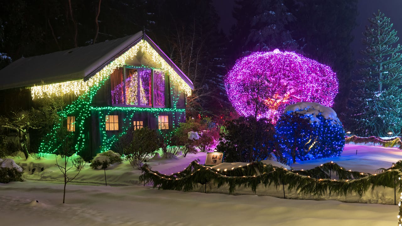 House with a lot of Christmas Lights